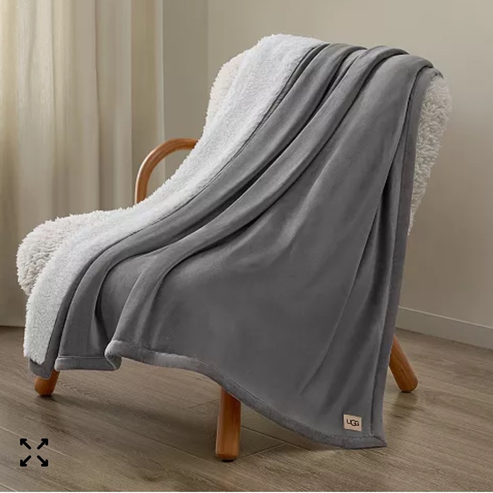 UGG Dark Gray Bliss Plush Sherpa Throw Blanket‎